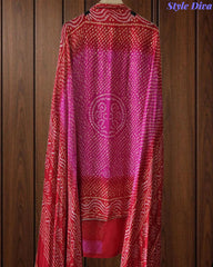 Premium Gajji Silk Digital Bandhej Print Unstitched Suit Set with Zari Embroidery, Faux Mirror & Sequin Work