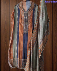 Premium Muslin Digital Print Unstitched Suit Set with Mirror Highlighting & Digital Print Dupatta