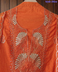 Mul Cotton Unstitched Suit Set with Pita Embroidery & Scalloped Edge Dupatta