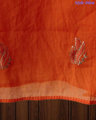 Mul Cotton Unstitched Suit Set with Pita Embroidery & Scalloped Edge Dupatta