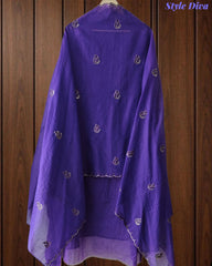 Mul Cotton Unstitched Suit Set with Pita Embroidery & Scalloped Edge Dupatta