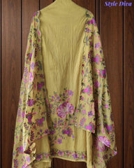 Mul Cotton Unstitched Suit with Kashmiri Embroidery & Kashmiri Embroidered Dupatta