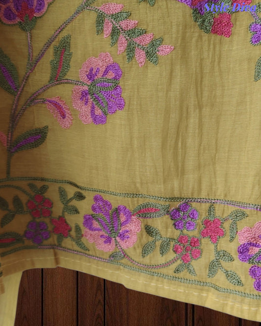Mul Cotton Unstitched Suit with Kashmiri Embroidery & Kashmiri Embroidered Dupatta
