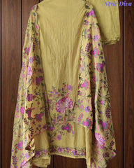 Mul Cotton Unstitched Suit with Kashmiri Embroidery & Kashmiri Embroidered Dupatta
