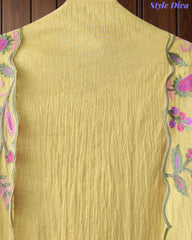 Mul Cotton Unstitched Suit with Kashmiri Embroidery & Kashmiri Embroidered Dupatta