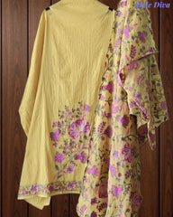 Mul Cotton Unstitched Suit with Kashmiri Embroidery & Kashmiri Embroidered Dupatta