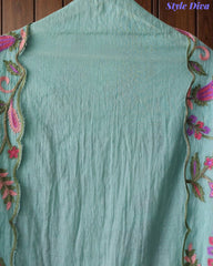 Mul Cotton Unstitched Suit with Kashmiri Embroidery & Kashmiri Embroidered Dupatta