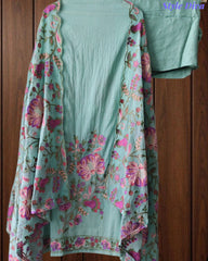 Mul Cotton Unstitched Suit with Kashmiri Embroidery & Kashmiri Embroidered Dupatta