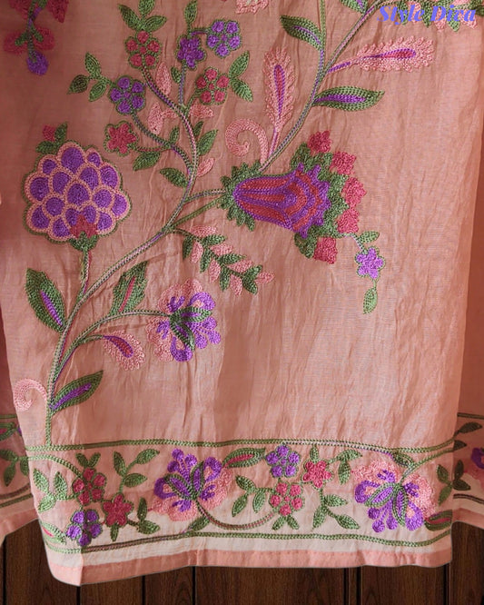 Mul Cotton Unstitched Suit with Overall Kashmiri Embroidery & Kashmiri Embroidered Dupatta