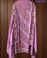 Premium Rayon Unstitched Suit with Overall Kashmiri Embroidery and Crochet Border