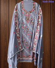 Premium Rayon Unstitched Suit with Overall Kashmiri Embroidery and Crochet Border