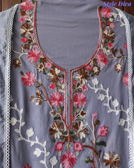 Premium Rayon Unstitched Suit with Overall Kashmiri Embroidery and Crochet Border