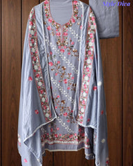 Premium Rayon Unstitched Suit with Overall Kashmiri Embroidery and Crochet Border