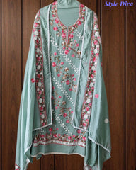Premium Rayon Unstitched Suit with Overall Kashmiri Embroidery and Crochet Border