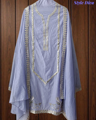 Mul Cotton Pita Work Unstitched Suit With Scalloped and Pita Work Dupatta