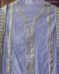 Mul Cotton Pita Work Unstitched Suit With Scalloped and Pita Work Dupatta