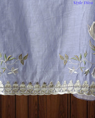 Mul Cotton Pita Work Unstitched Suit With Scalloped and Pita Work Dupatta