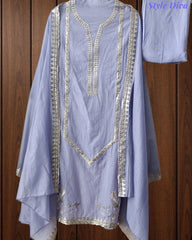 Mul Cotton Pita Work Unstitched Suit With Scalloped and Pita Work Dupatta