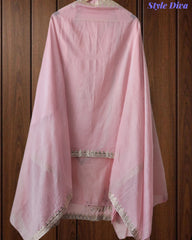 Mul Cotton Pita Work Unstitched Suit With Scalloped and Pita Work Dupatta