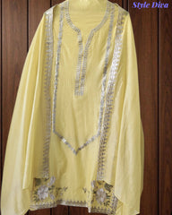 Mul Cotton Pita Work Unstitched Suit With Scalloped and Pita Work Dupatta