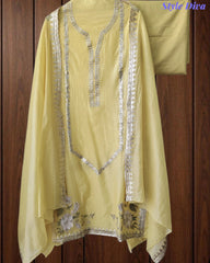 Mul Cotton Pita Work Unstitched Suit With Scalloped and Pita Work Dupatta