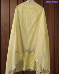 Mul Cotton Pita Work Unstitched Suit With Scalloped and Pita Work Dupatta