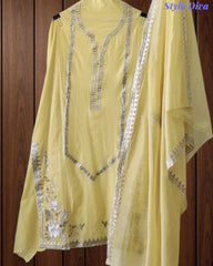 Mul Cotton Pita Work Unstitched Suit With Scalloped and Pita Work Dupatta