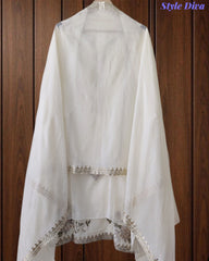 Mul Cotton Pita Work Unstitched Suit With Scalloped and Pita Work Dupatta