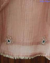 Premium Crushed Tissue Unstitched Suit with Swarovski, Kundan & Pearl Embellishments