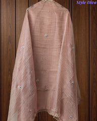 Premium Crushed Tissue Unstitched Suit with Swarovski, Kundan & Pearl Embellishments