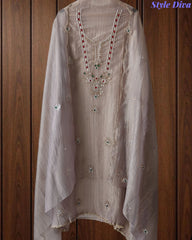 Premium Crushed Tissue Unstitched Suit with Swarovski, Kundan & Pearl Embellishments