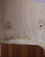 Premium Crushed Tissue Unstitched Suit with Swarovski, Kundan & Pearl Embellishments