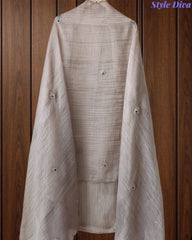 Premium Crushed Tissue Unstitched Suit with Swarovski, Kundan & Pearl Embellishments