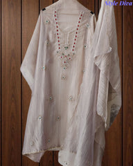 Premium Crushed Tissue Unstitched Suit with Swarovski, Kundan & Pearl Embellishments
