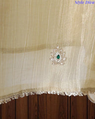 Premium Crushed Tissue Unstitched Suit with Swarovski, Kundan & Pearl Embellishments