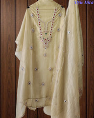 Premium Crushed Tissue Unstitched Suit with Swarovski, Kundan & Pearl Embellishments