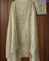 Premium Crushed Tissue Unstitched Suit with Swarovski, Kundan & Pearl Embellishments