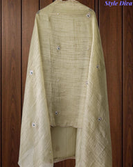 Premium Crushed Tissue Unstitched Suit with Swarovski, Kundan & Pearl Embellishments
