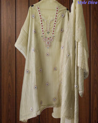 Premium Crushed Tissue Unstitched Suit with Swarovski, Kundan & Pearl Embellishments