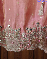 Tissue Unstitched Suit Set with Zari & Mirror Work and Scalloped Organza Dupatta