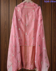 Tissue Unstitched Suit Set with Zari & Mirror Work and Scalloped Organza Dupatta