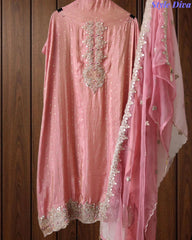 Tissue Unstitched Suit Set with Zari & Mirror Work and Scalloped Organza Dupatta