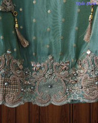 Tissue Unstitched Suit Set with Zari & Mirror Work and Scalloped Organza Dupatta