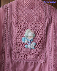 Cotton (Khadi) Pakistani Crochet Lacing Embroidered Unstitched Suit with Designer Dupatta