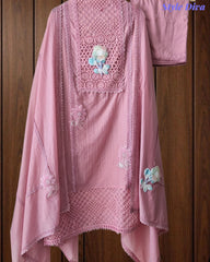 Cotton (Khadi) Pakistani Crochet Lacing Embroidered Unstitched Suit with Designer Dupatta