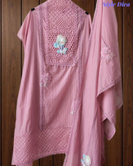 Cotton (Khadi) Pakistani Crochet Lacing Embroidered Unstitched Suit with Designer Dupatta