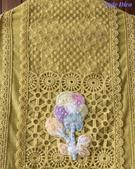 Cotton (Khadi) Pakistani Crochet Lacing Embroidered Unstitched Suit with Designer Dupatta