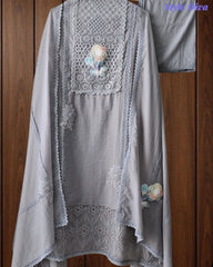 Cotton (Khadi) Pakistani Crochet Lacing Embroidered Unstitched Suit with Designer Dupatta