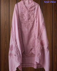 Cotton (Khadi) Pakistani Crochet Lace Semi-Stitched Suit with Dupatta (3 Pc Set)