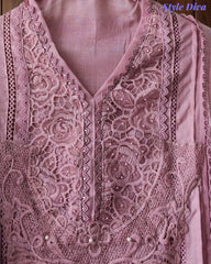 Cotton (Khadi) Pakistani Crochet Lace Semi-Stitched Suit with Dupatta (3 Pc Set)